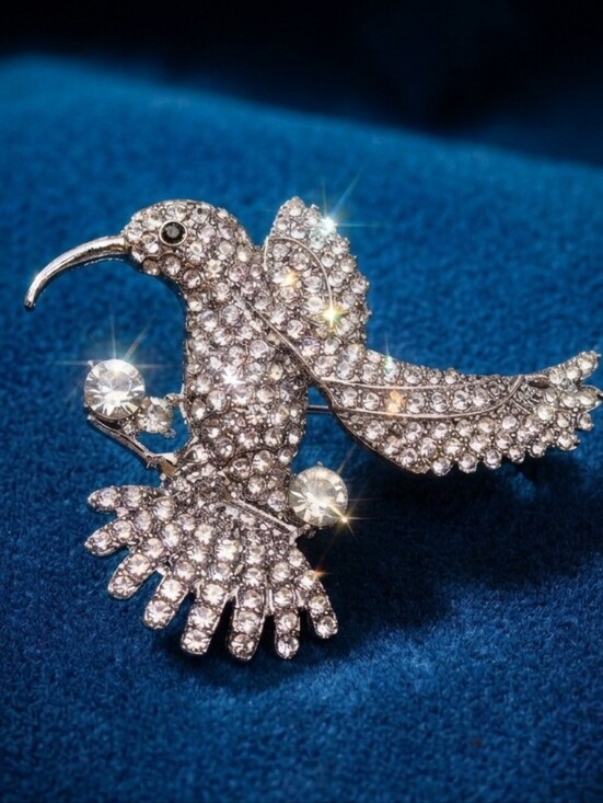 Source Unknown Jewelry - Rhinestone Hummingbird Brooch Silver Tone Flying Bird Pin